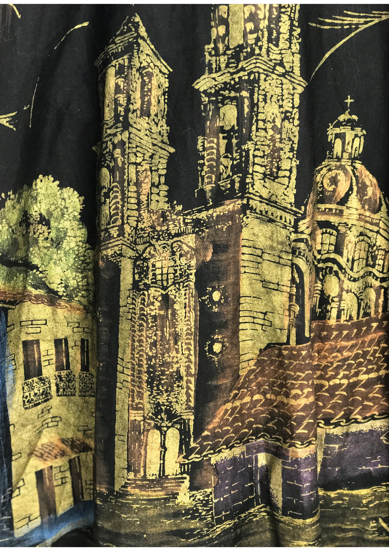 1950s Hand Painted Cityscape Mexican Skirt - New!