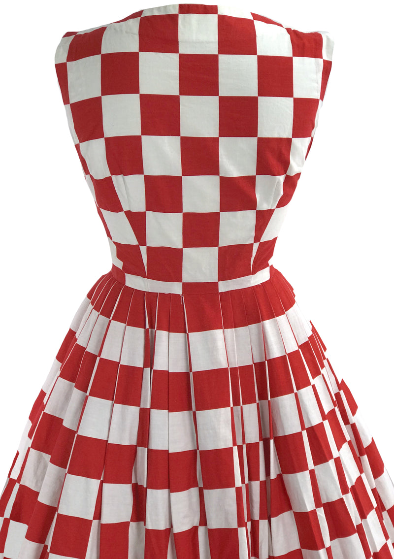 Vintage 1950s Red & White Checkerboard Print Dress- New!