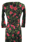Original 1950s Pink Roses on Black Silk Dress - New!