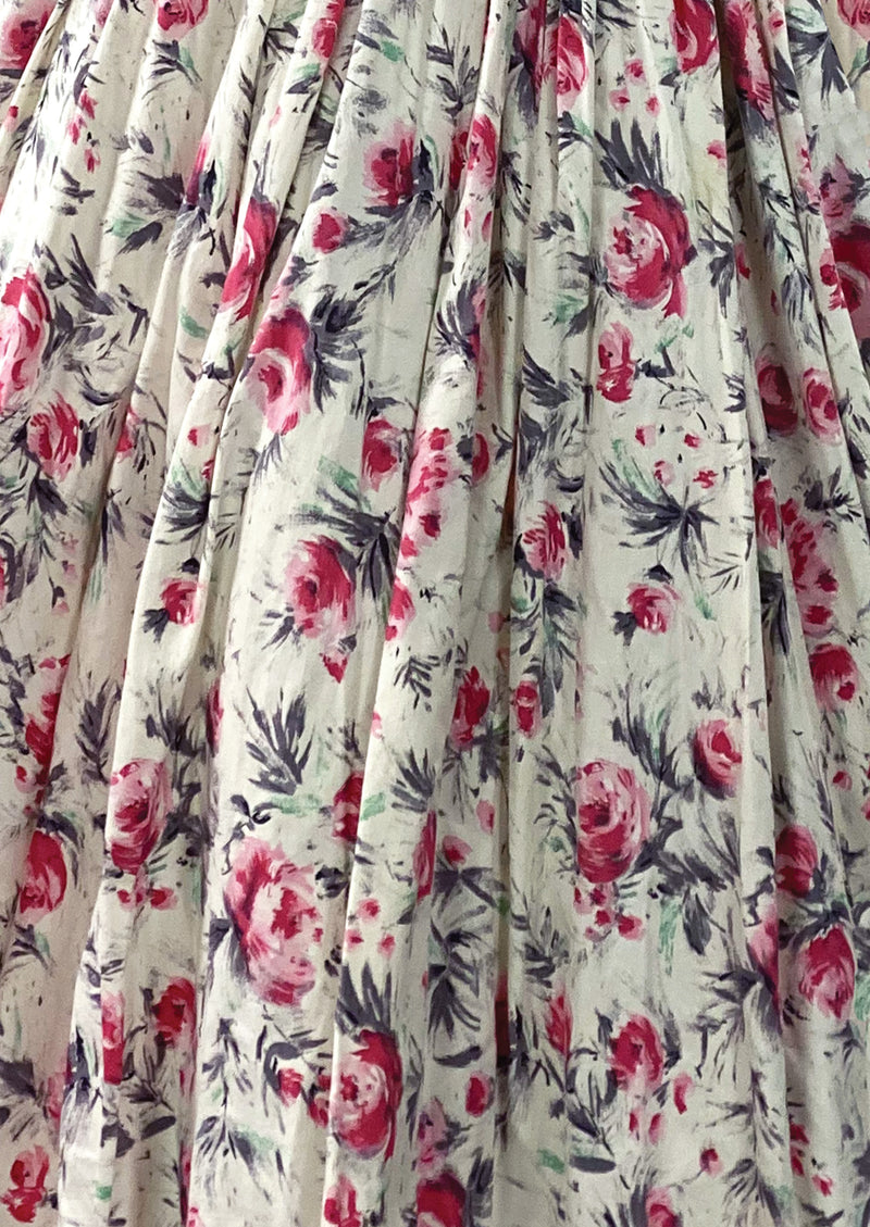 Vintage Late 1950s British Cotton Designer Dress with Pink Roses - New!