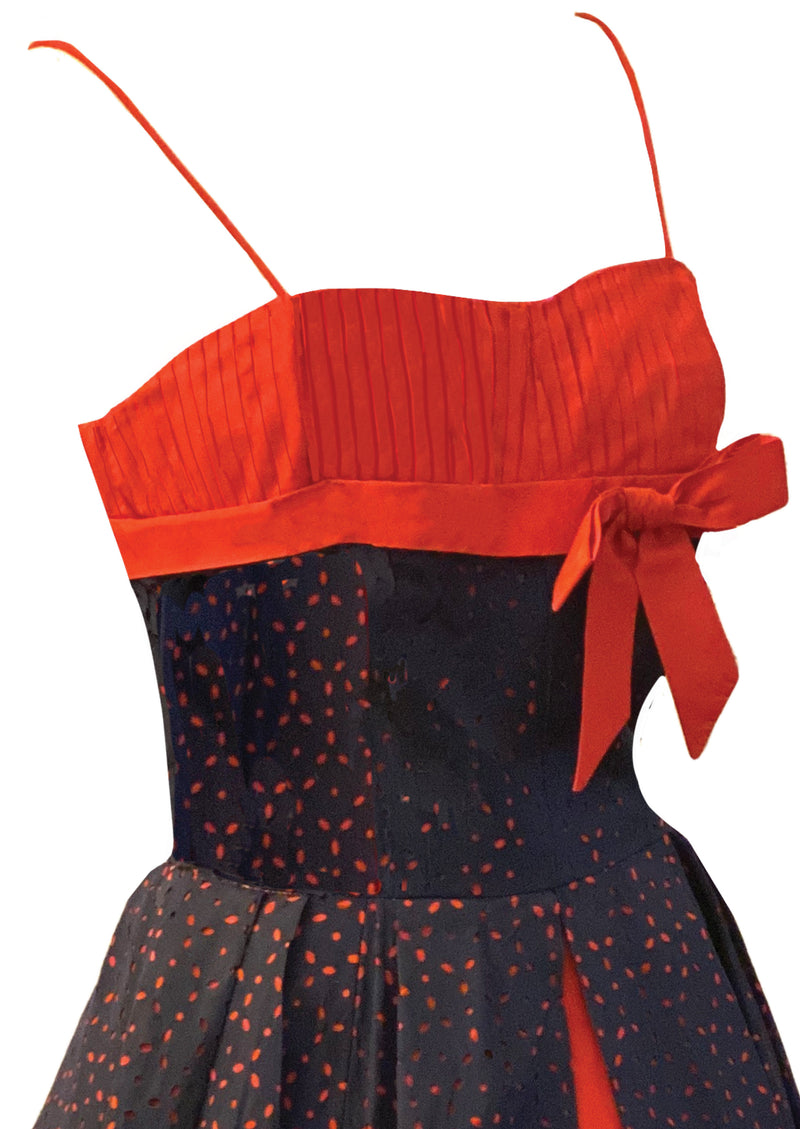 Late 1950s to Early 1960s Red & Blue Taffeta Dress- New!