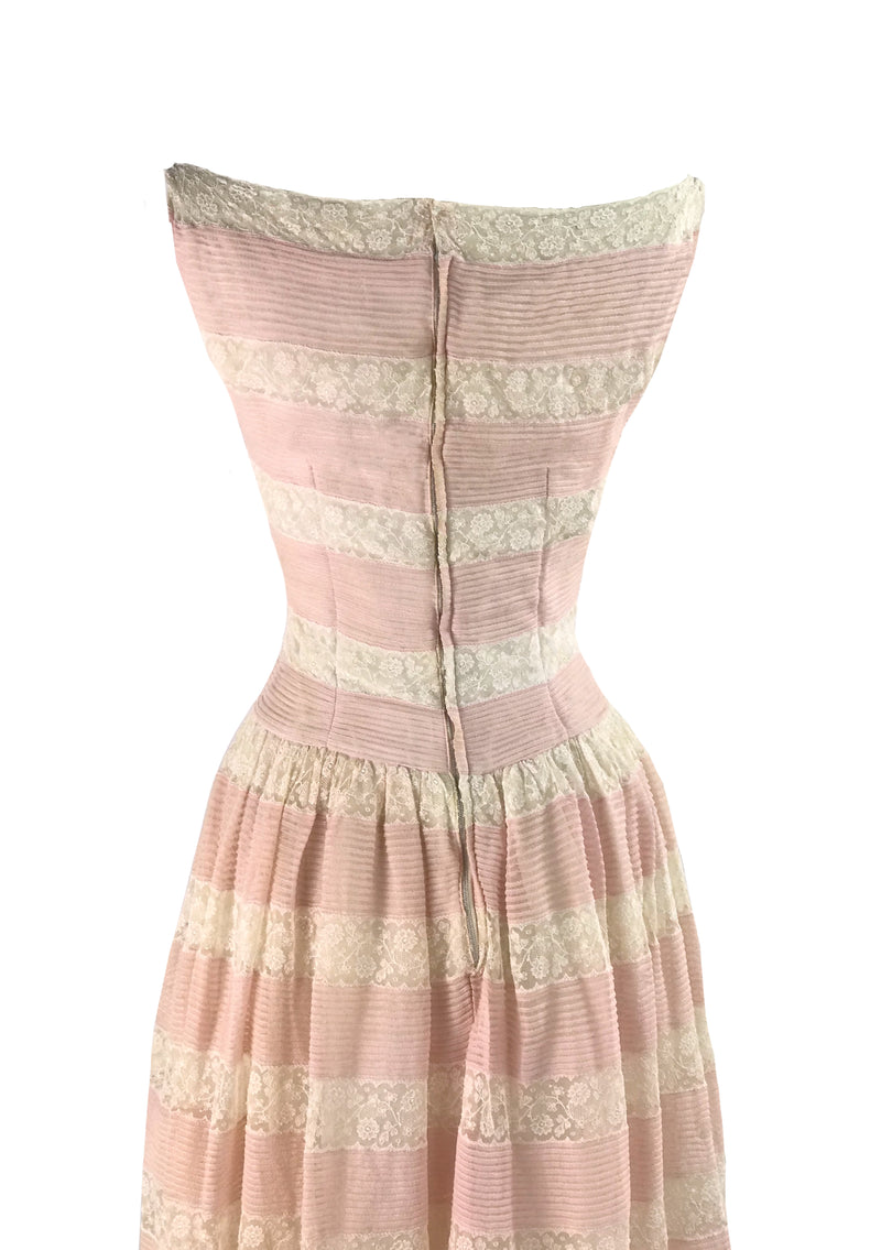 Dreamy 1950s Pink & White Lace & Pin Tucks Dress - New!