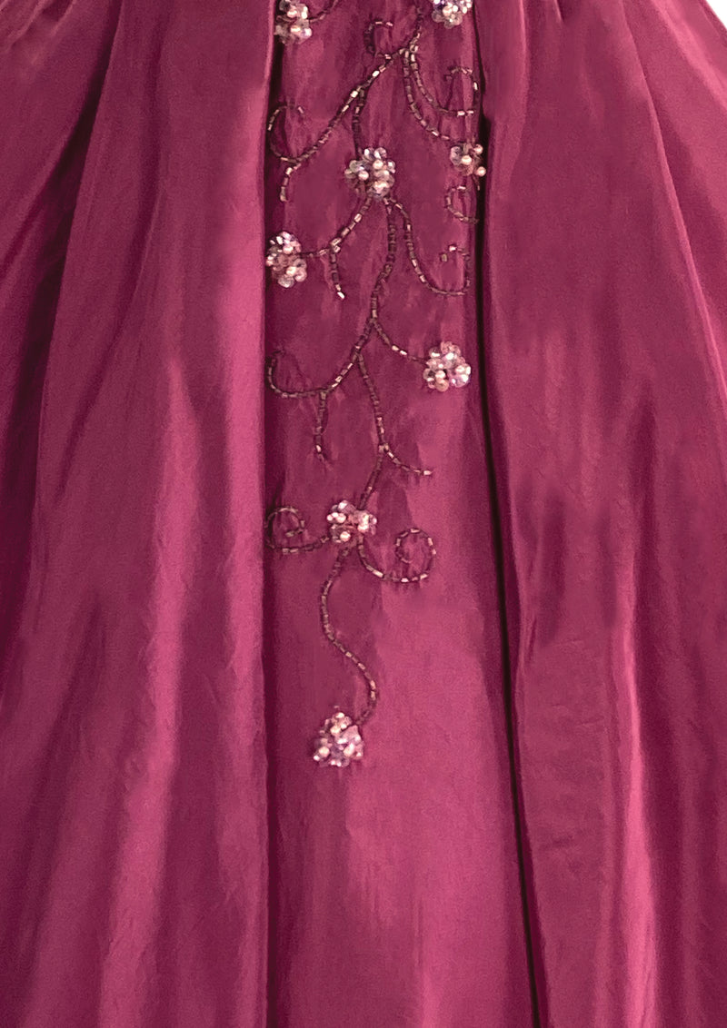 Vintage 1950s Cranberry Beaded Taffeta Party Dress - New (ON HOLD)