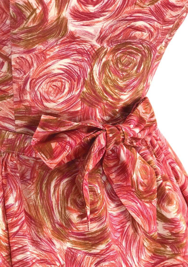 1950s Floral Raspberry Pink Cotton Day Dress - New! (RESERVED)