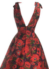 Late 1950s Early 1960s Red Floral Silk Designer Party Dress- New!