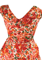 Vintage 1950s Vivid Orange & Red Cotton Floral Dress - New!