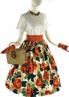 Vintage 1950s Vibrant Tangerine Roses Skirt - New!
