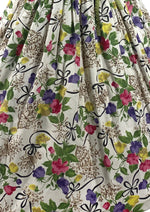 Vintage 1950s Sweet Peas and Ribbon Print Cotton Dress - New!