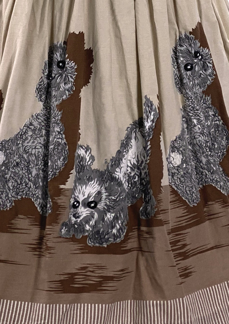 1950s Poodle Print Oatmeal Cotton Novelty Dress- New!