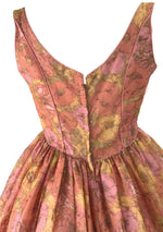 Original 1950s Peach Pink Floral Chiffon Party Dress - New!