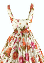 Vintage Late 1950s Pink and Peach Roses Dress- NEW!