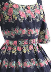 Vintage 1950s Floral Garland Navy Cotton Dress- New!