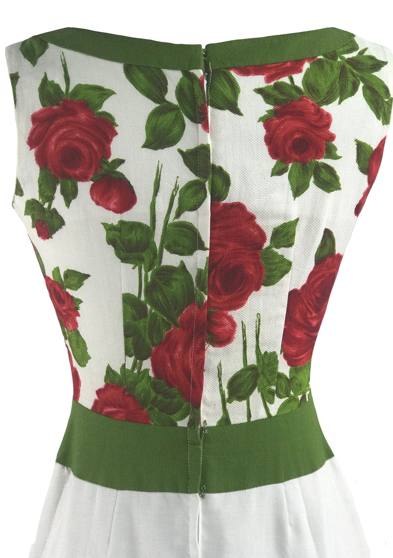 Vintage 1960s White Linen Dress with Red Roses- New! (RESERVED)