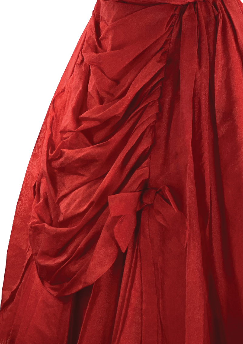 Stunning 1950s Red Organza Draped Cocktail Dress - New!