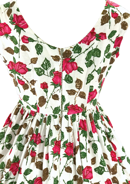 1950's Magenta Briar Roses Pique Cotton Dress - New! (ON HOLD)