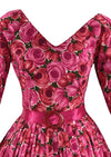 Gorgeous 1950s 1960s Magenta Roses Cotton Dress  - New!