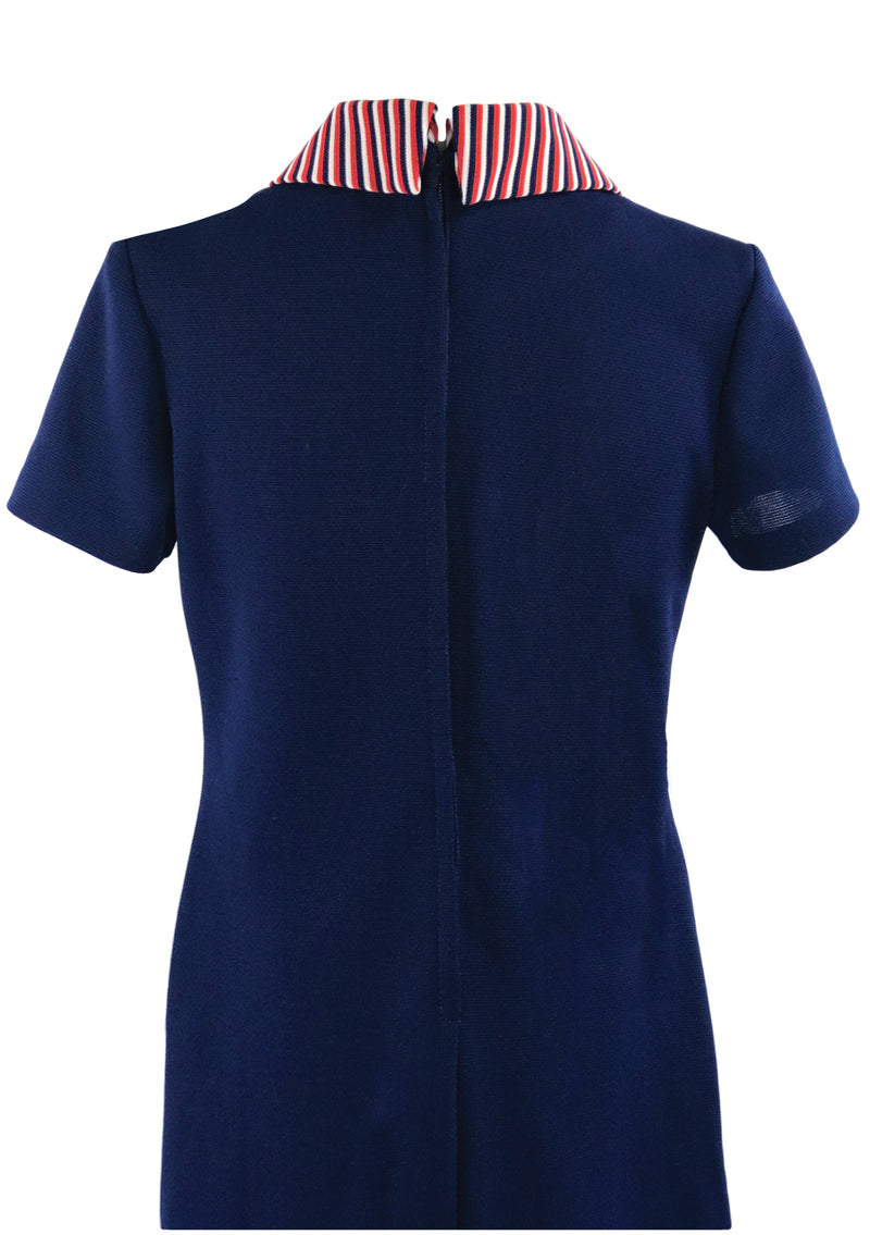 Vintage 1960s Navy Blue Mod Dress With Contrasting Stripes- New!