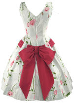 Vintage 1950s Pink Rose Print & Sash Dress- New!