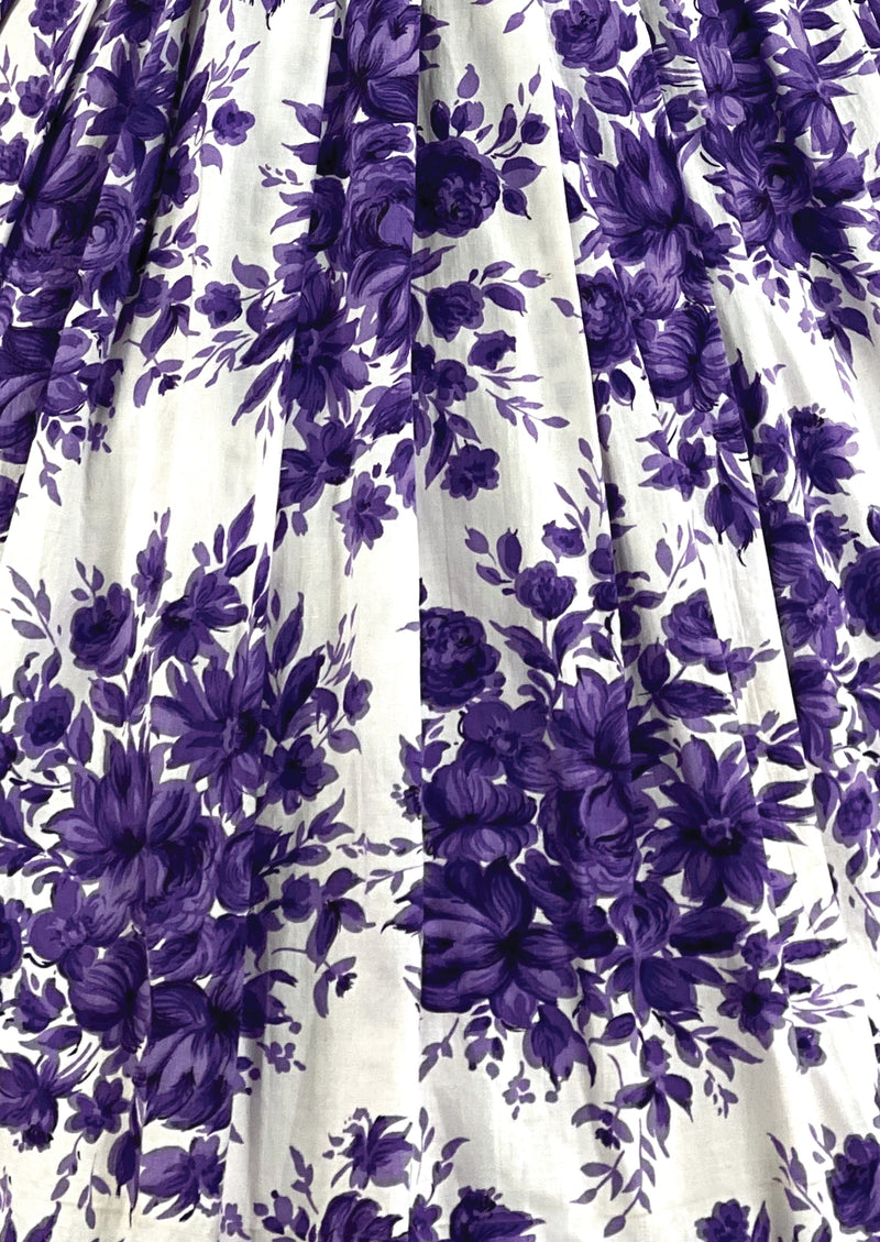 Late 1950s to Early 1960s Purple Bouquet Cotton Dress- NEW!