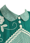1940s Green & White Chevron Stripe Dress with Applique - New!