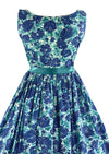 Vintage 1950s Turquoise and Blue Roses Dress - New!