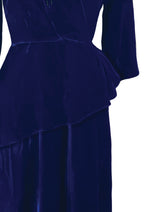 Early 1940s Blue Velvet Dress with Sequin Floral Spray - New!