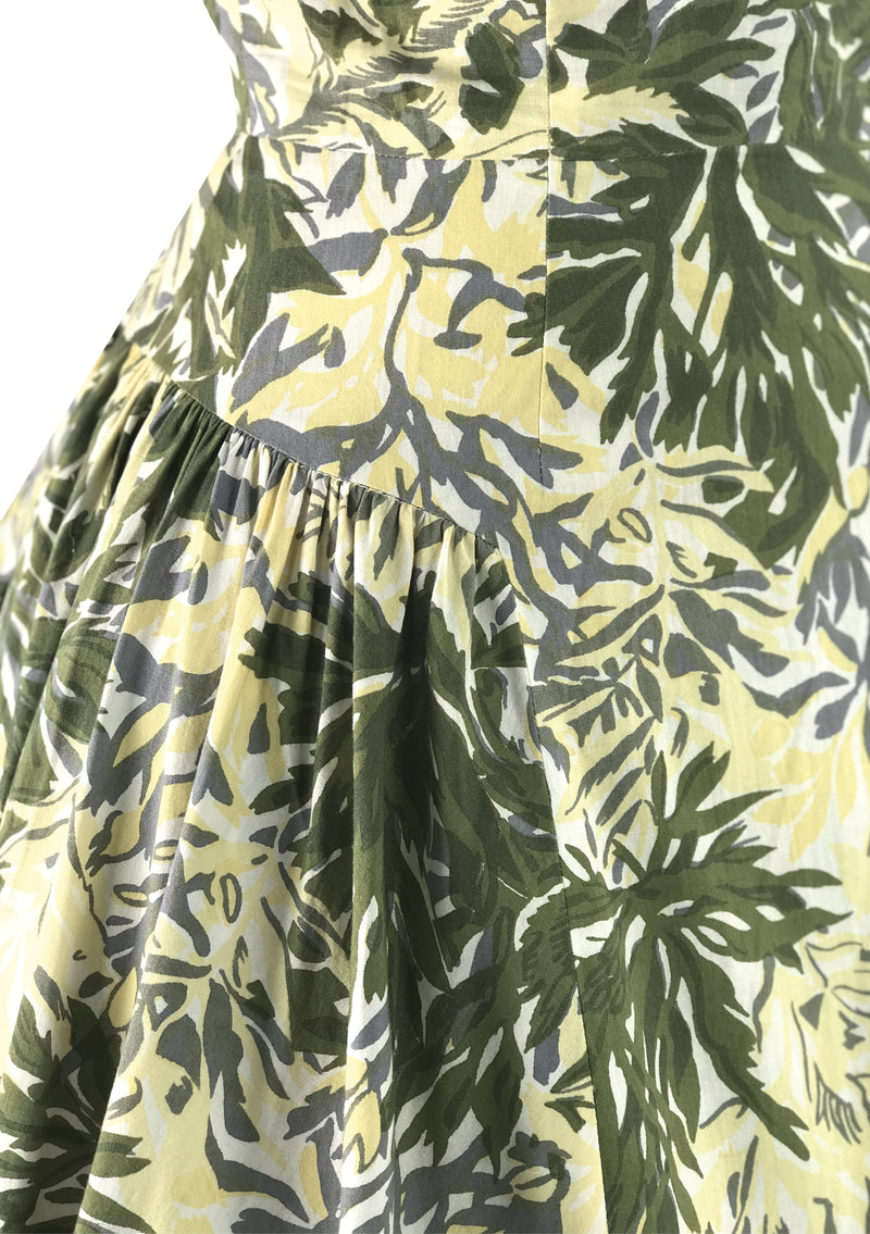 Elegant 1950s Leaf Print Cotton Dress - New! (On hold)