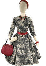 Stylish 1950s B&W Graphic Print Silk Dress- New!