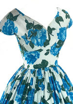 Late 1950s Vibrant Blue Roses California Cottons Dress- New! (ON HOLD)