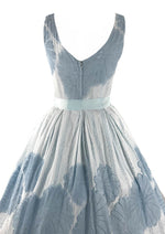 Vintage 1950s Muted Blue and White Cotton Dress- New!