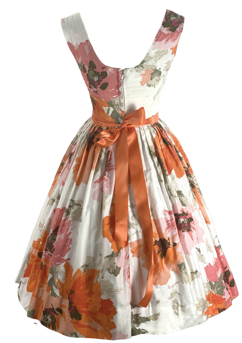 Vintage 1950s Pink and Orange Floral Cotton Dress- New!