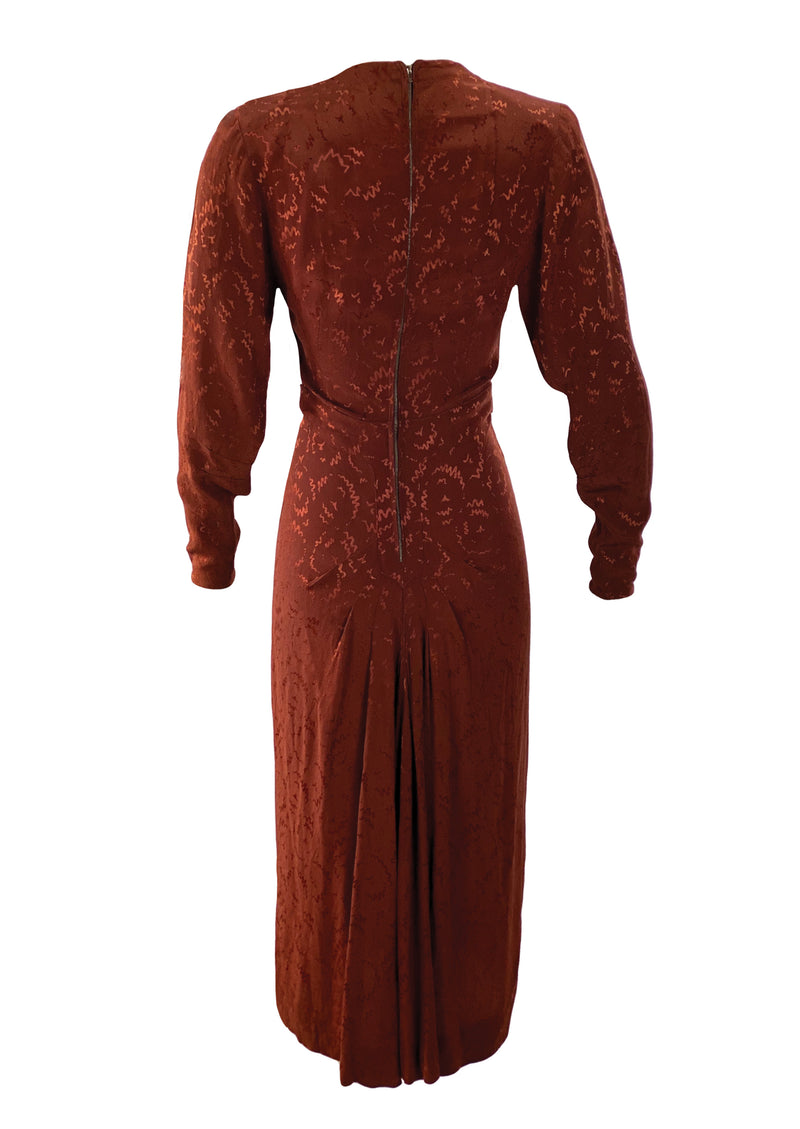 Vintage 1940s Russet Squiggle Rayon Dress- New!