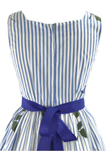 1950s Vivid Blue Roses and Stripes Cotton Dress - New! (ON HOLD)