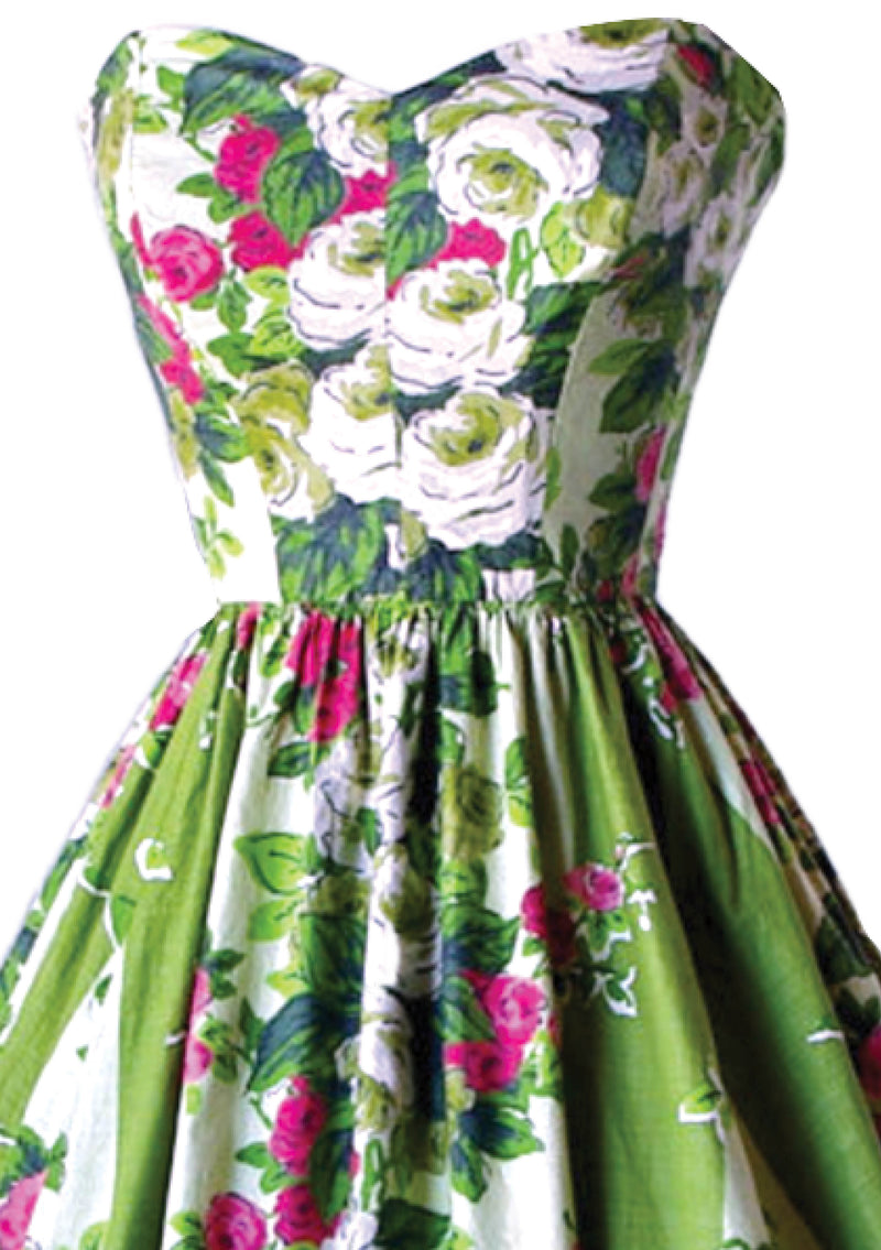 1950s Pink Roses Applique Cotton Party Dress - New!