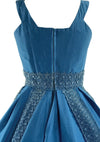 Vintage 1950s Capri Blue Glazed Cotton with Lace Dress - New!
