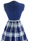 Late 1950s Early 1960s Blue Plaid Cotton Dress- New!
