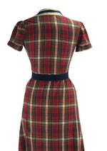 Early 1940s Plaid Cotton Sailor Dress- New!