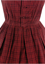 Late 1950s to Early 1960s Red Plaid Cotton Dress- New!