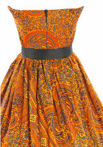 Original 1950s Autumnal Batik Print Cotton Sun Dress - New!