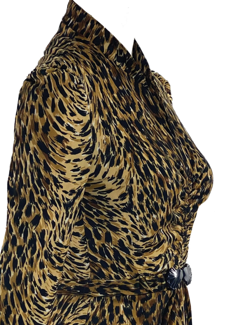 Fabulous 1970s Wild Cat Jersey Print Dress- New!