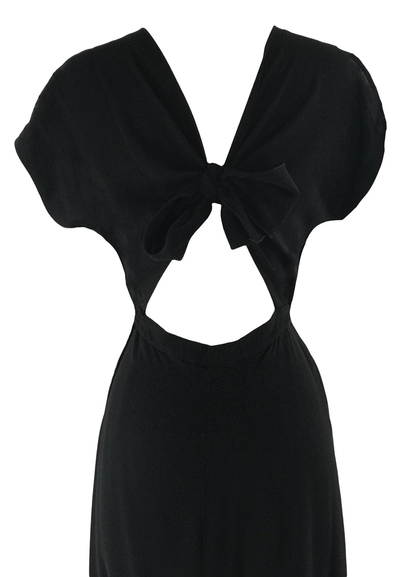 Rare 1940s Black Dress with Huge Rose Appliqué - New!