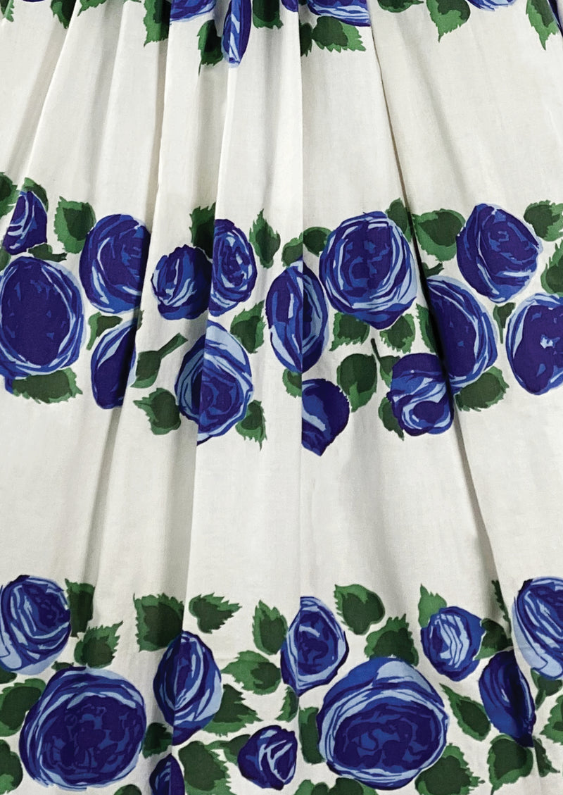 Late 1950s Blue Roses Designer Cotton Dress - NEW!