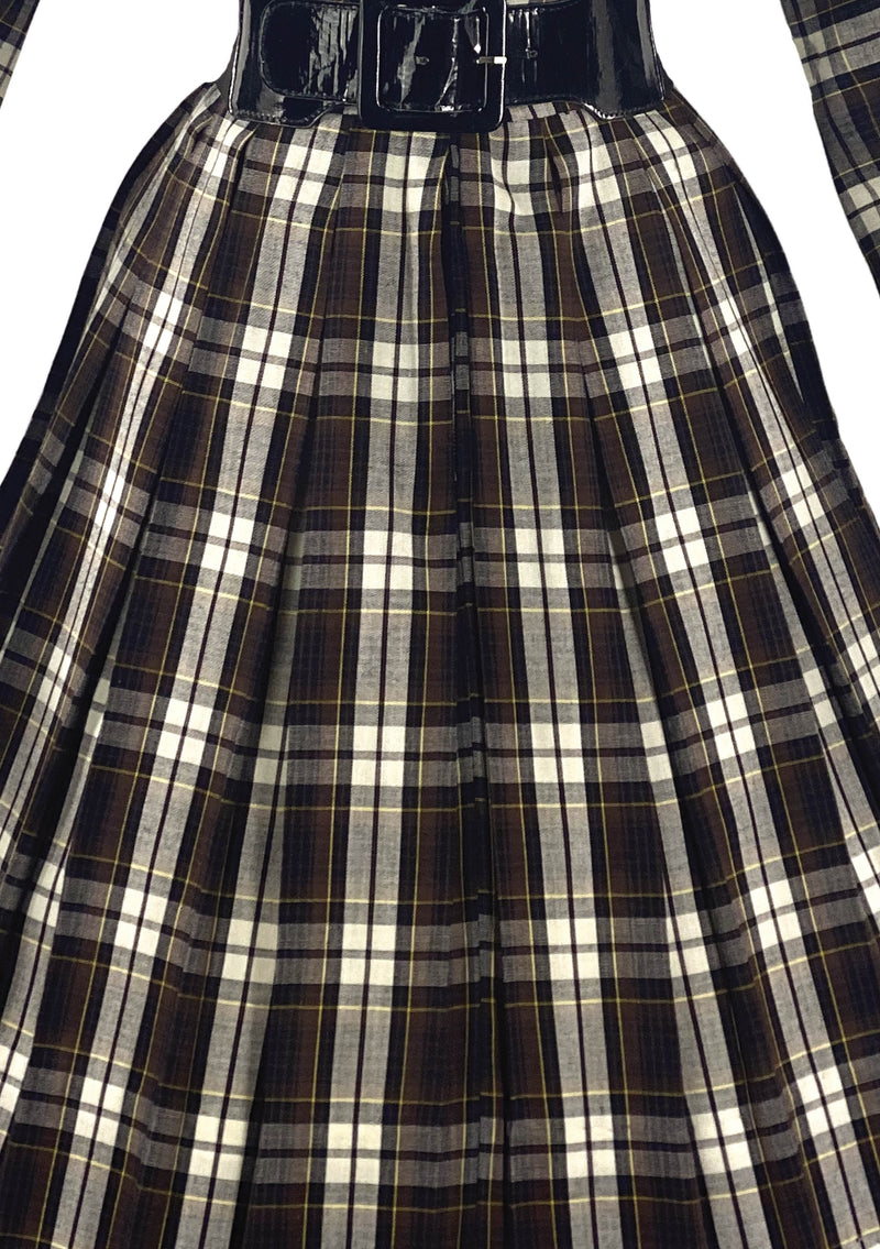 Late 1950s to Early 1960s Brown Plaid Cotton Dress- New!