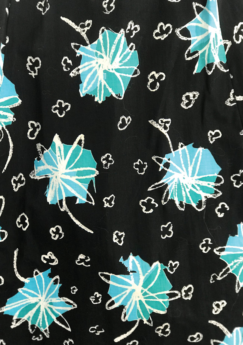 1950s Black Cotton Dress with Blue Atomic Print - New!