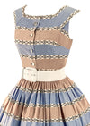 1950s British Designer Horrockses Pink & Blue Cotton Dress- New!