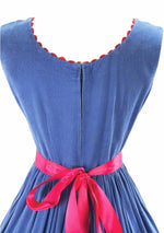 Vintage 1960 Blue Cotton Twill Dress with Fish Appliqué  - New!