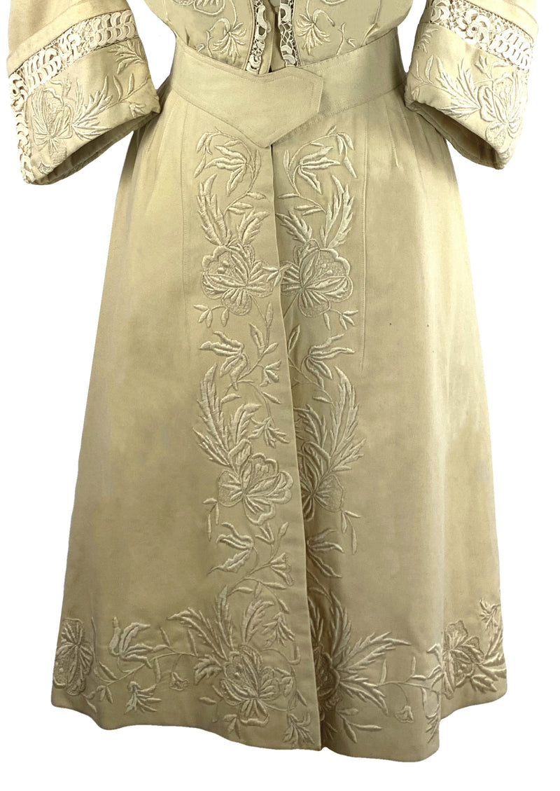 Spectacular 1900s Embroidered Cream Wool Coat- New!