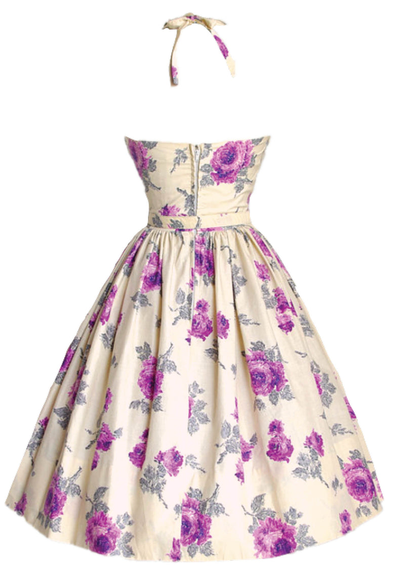 1950's Lilac Roses on Cream Cotton Dress Ensemble  - New!