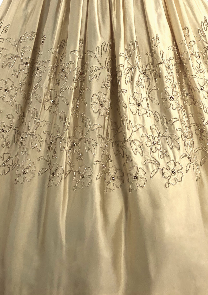 1950s Beaded Pale Gold Silk Satin Cocktail Dress - New!
