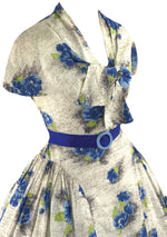 Vintage 1950s Blue Floral Silk Blend Dress - New! (ON HOLD)